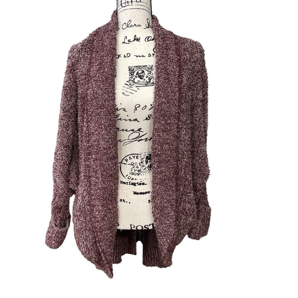 Barefoot Dreams Maroon Cozychic Cocoon Cardigan Wm S/M Dolman Sleeves Pockets - Picture 3 of 13